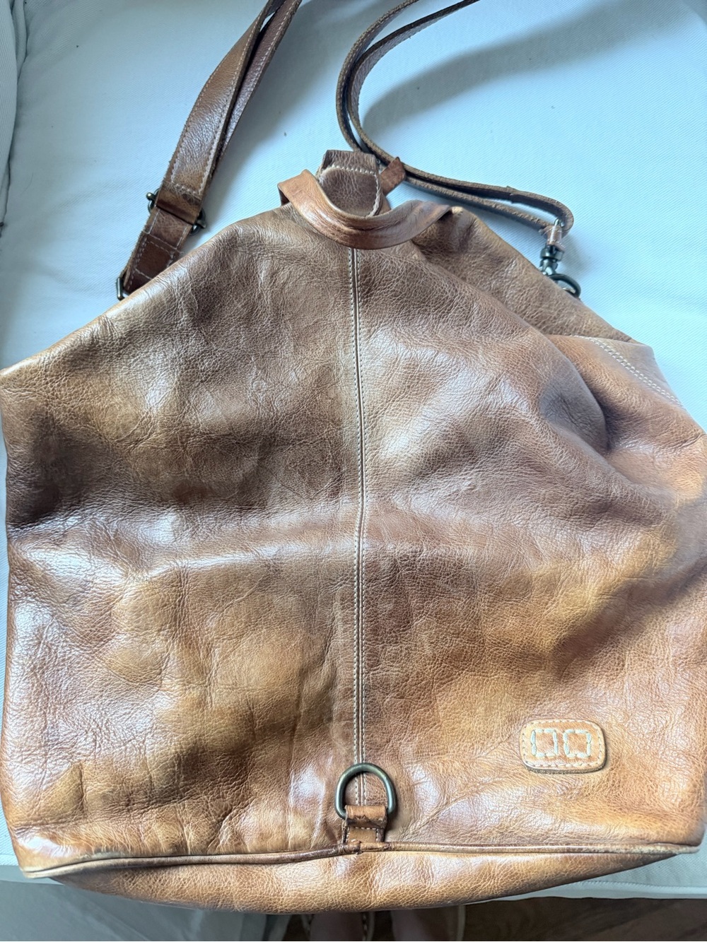 BED|STU Cognac Leather Shoulder Hobo Bag with Center Zip - Picture 6 of 7
